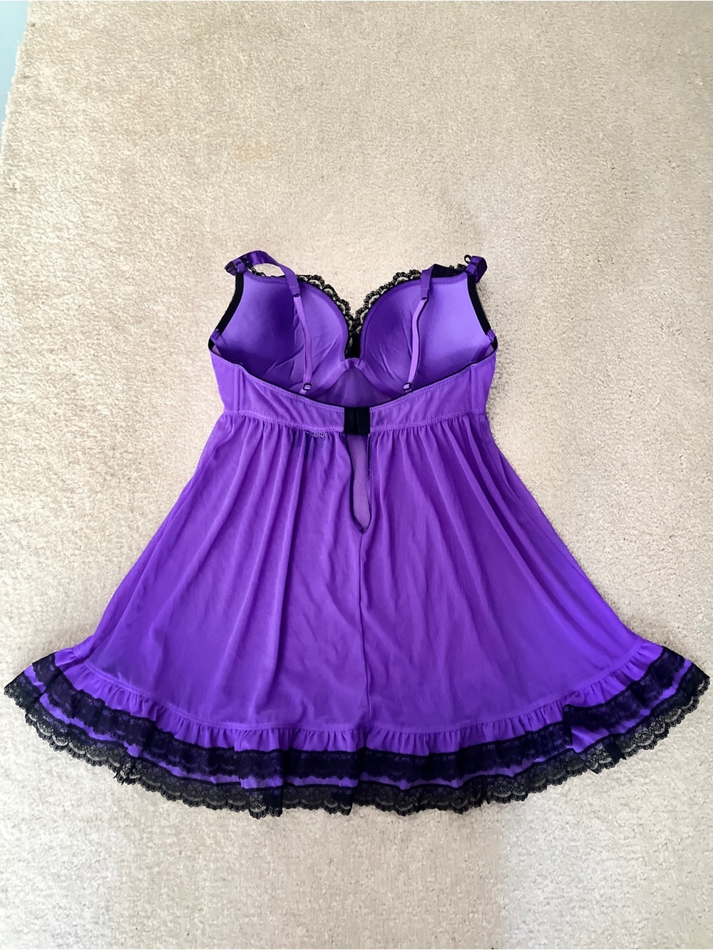 Vintage Y2K La Senza Royal Purple & Black Babydoll Chemise Lingerie - Med - Picture 4 of 7